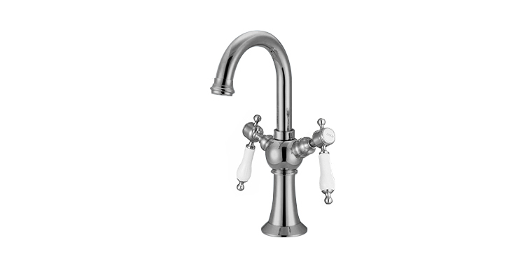 Single Hole Dual Handle Lavatory Faucet-Procelain Lever Handles-LF-044